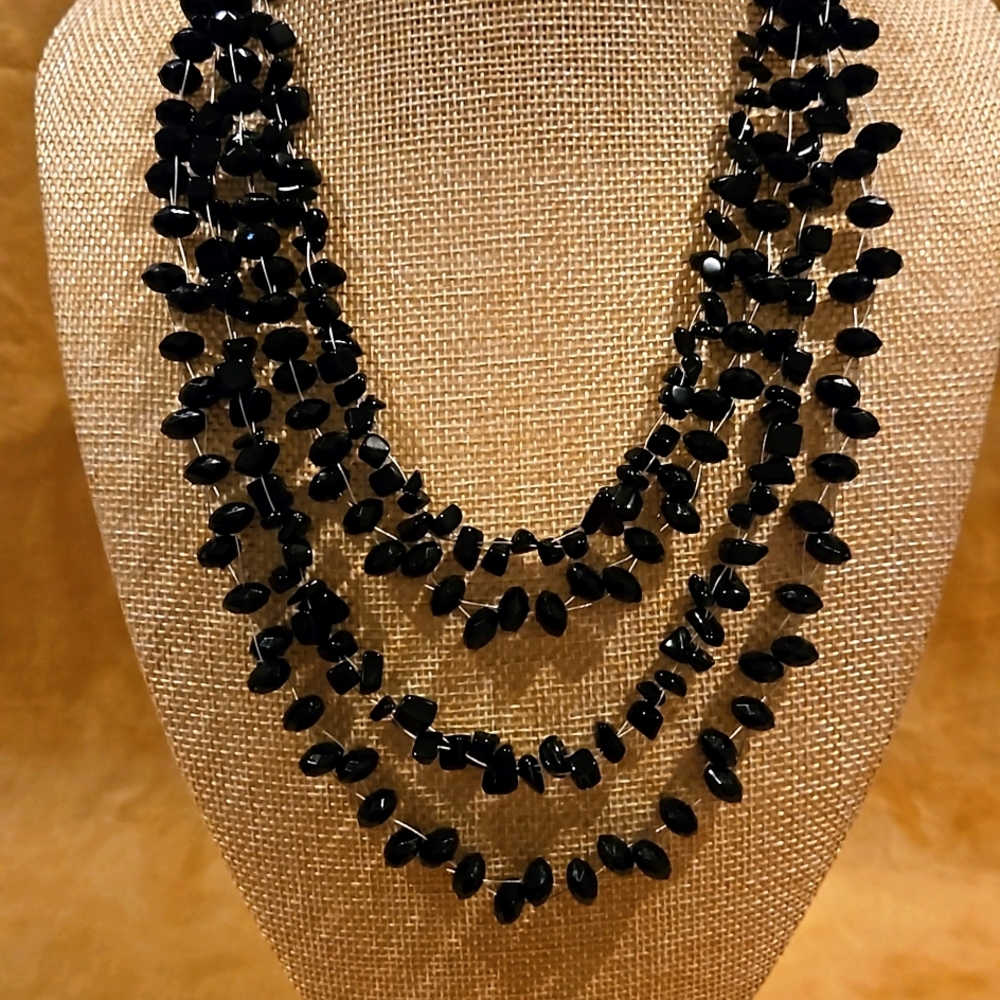Charming Charlie Y2K Black Beaded Multi-Strand Layered Statement Necklace - Picture 3 of 4